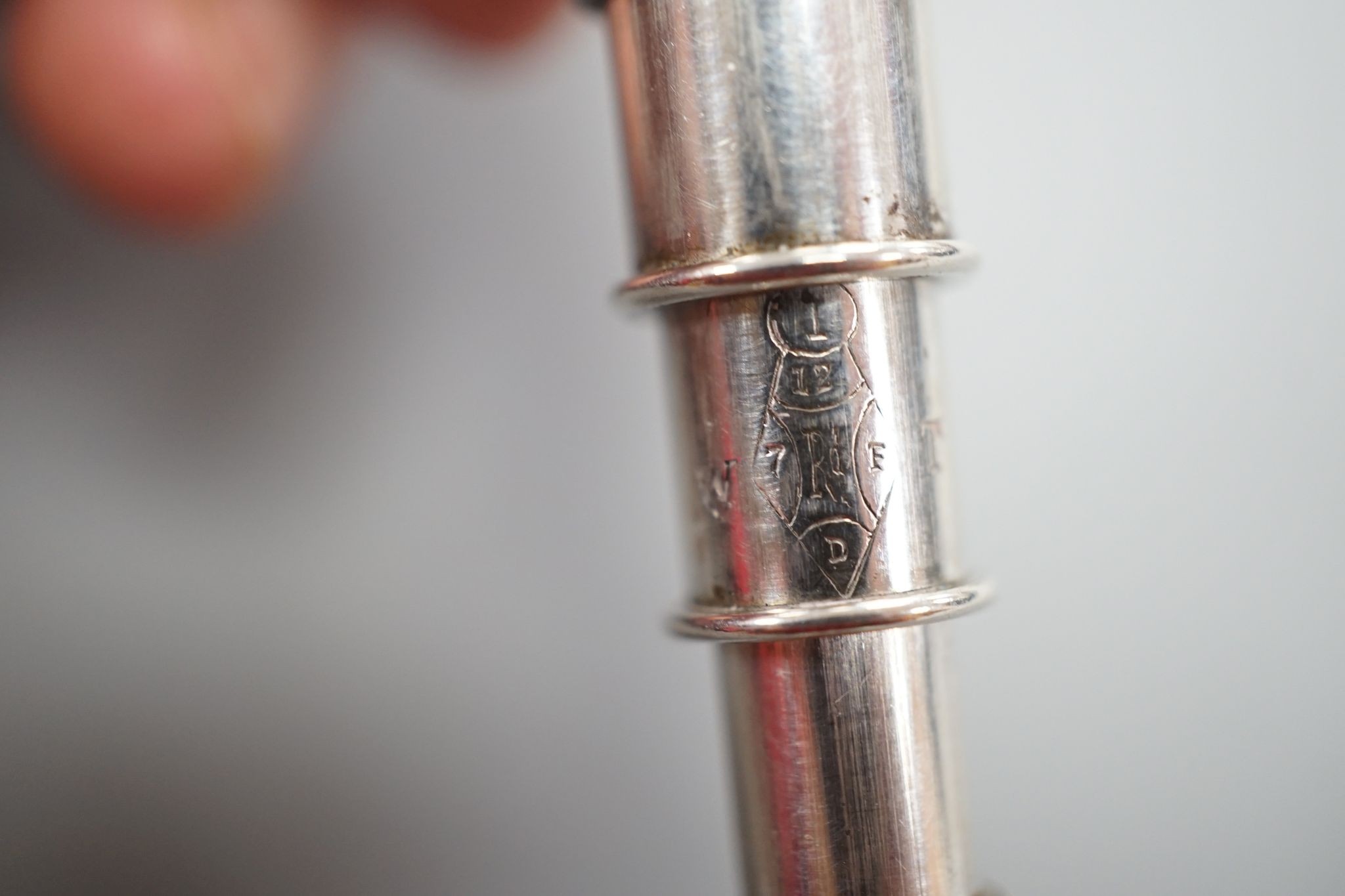 Sampson Mordan novelty plated telescopic pencil, in the form of a spinning top when closed, 9 cms long.